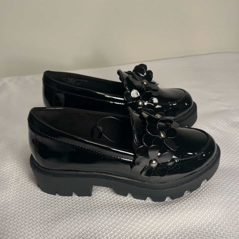 Sonoma Lyette Floral Black Patent Leather Slip-on Loafers For Kids